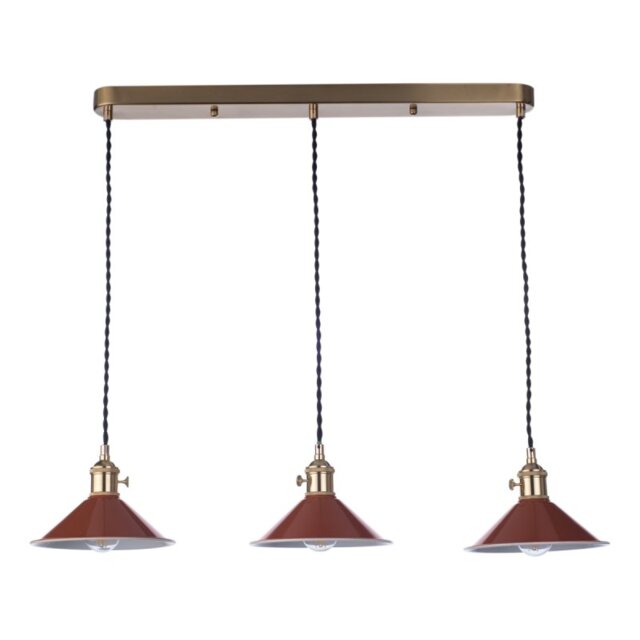 Dar Lighting Hadano 3 Light Bar Ceiling Pendant Light In Natural Brass With Umber Shades