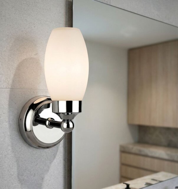 Firstlight 3749CH Reef Bathroom 1 Light LED Wall Light In Chrome And Opal Glass