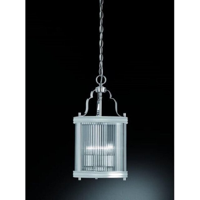 L7016 Grosvenor 3 Light Ceiling Lantern Pendant In Chrome With Clear Reeded Glass Panels