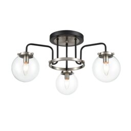 Franklite Stone 3 Light Flush Ceiling Light In Black And Nickel With Clear Glass FL2437-3