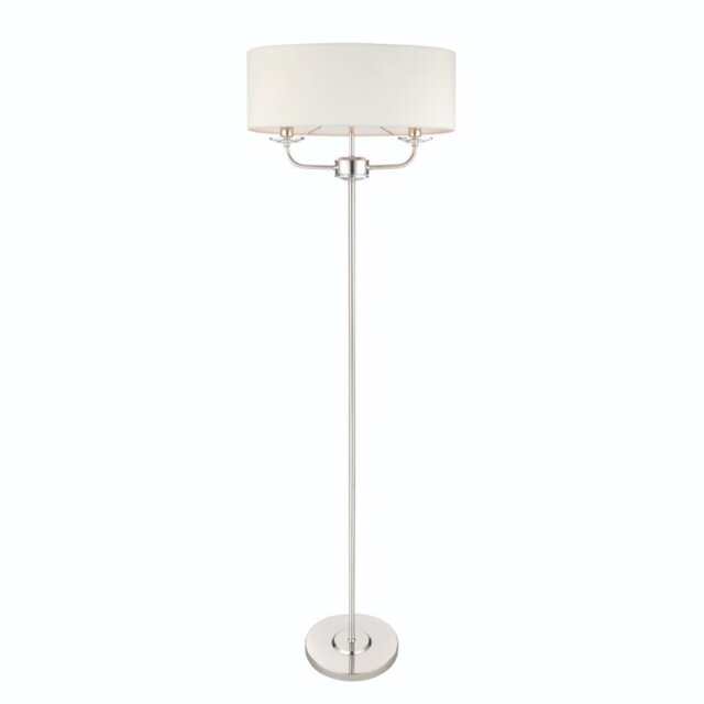Endon 60803 Nixon Floor Lamp in Nickel with White Silk Shade