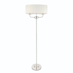 Endon 60803 Nixon Floor Lamp in Nickel with White Silk Shade