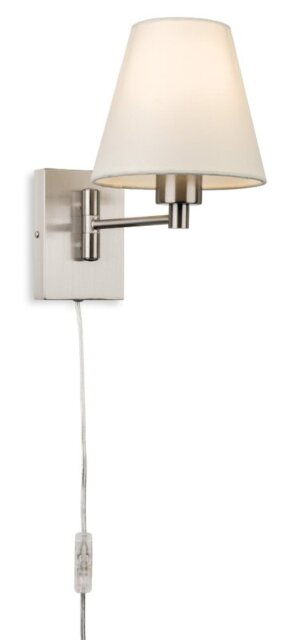 Firstlight 6891BS Plug-in Switched Wall Light In Brushed Steel With Cream Shade