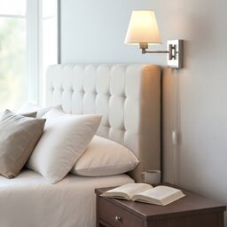 Firstlight 6891BS Plug-in Switched Wall Light In Brushed Steel With Cream Shade