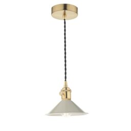 Dar Lighting Hadano Single Ceiling Pendant Light In Natural Brass With Taupe Shade