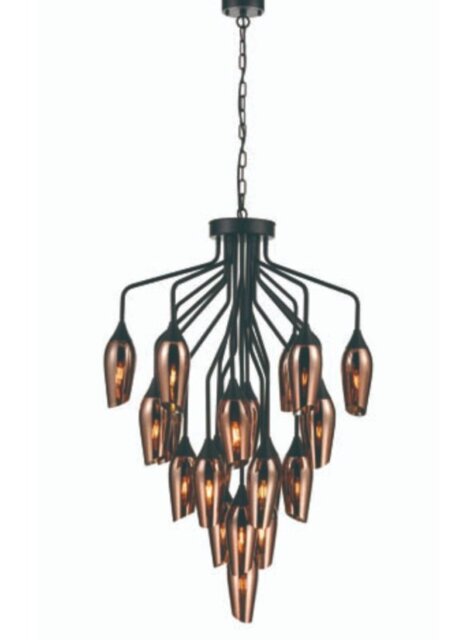 Franklite Taper 22 Light Ceiling Pendant Light In Matt Black With Copper Glass FL2420-22/347
