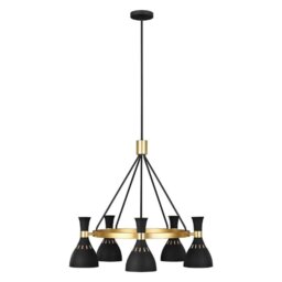 FE-JOAN5-MB Joan 5 Light Chandelier In Midnight Black And Burnished Brass