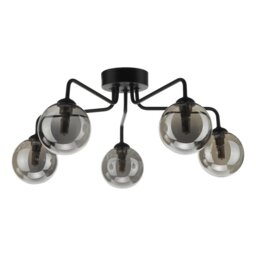 Dar Lighting FEY0522-01 Feya 5 Light Semi Flush Ceiling Light In Matt Black With Smoked Glass