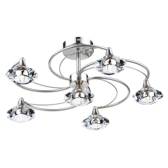 Dar LUT0646 Luther 6 Light Satin Chrome Semi Flush Ceiling Light