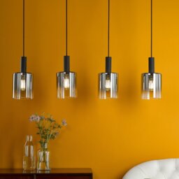 Dar Lighting Savannah 4 Light Bar Ceiling Pendant Light In Matt Black With Smoked Glass SAV0422