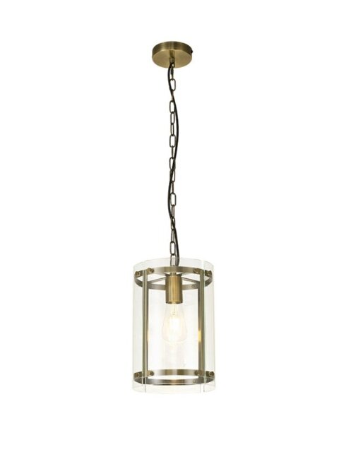 York 1 Light Ceiling Pendant In Antique Brass Finish With Clear Glass Shade
