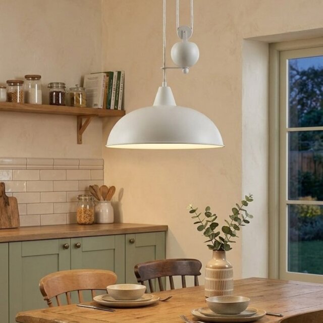 Firstlight 2309WH Century Rise and Fall Ceiling Light in White Finish