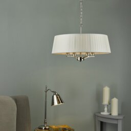 Dar CRI042 Cristin 4 Light Ceiling Pendant In Nickel With Ivory Shade