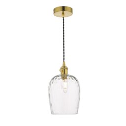 Dar Lighting Hadano Single Ceiling Pendant Light In Natural Brass With Dimpled Glass Shade