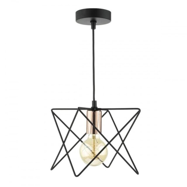 Dar MID0122 MIDI Pendant In Matt Black With Wire Square Copper Detail