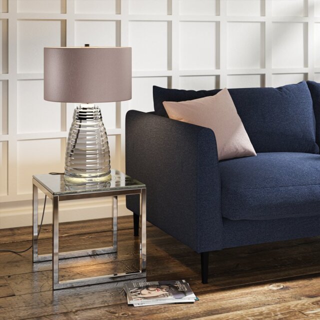 Quintiesse QN-MILNE-TL-GREY Milne Table Lamp In Polished Nickel Finish With Fog Grey Shade