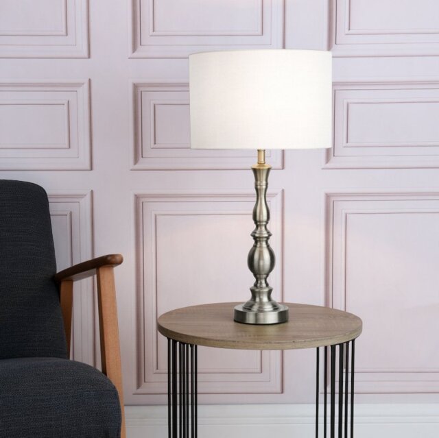 Dar MAD4246 Madrid Satin Chrome Table Lamp With Shade