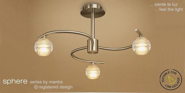 M8011 Sphere Antique Brass 3 Light Semi-Flush Ceiling Light