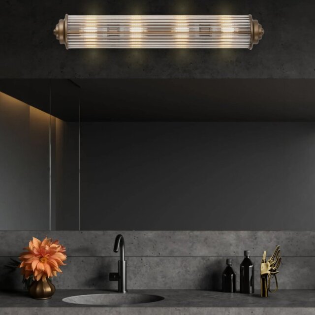 Pillar 4 Light Bathroom Wall Light In Bronze And Clear Glass Rods IP44 G9