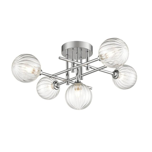 Franklite Abstraction Bathroom 5 Light Ceiling Light In Chrome With Ribbed Glass FL2464-5