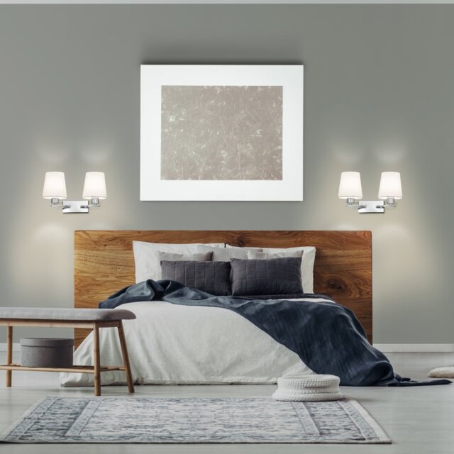 Franklite Spell 2 Light Wall Light In Chrome Finish With Fabric Shades FL2082/2/1123