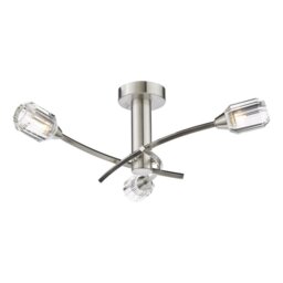 Dar Lighting Zonda 3 Light Semi Flush Ceiling Light In Brushed Nickel With Crystal Glass