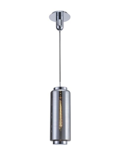 Mantra M6197 Jarras 1 Light Tall Small Ceiling Pendant Light In Chrome And Ash Grey - H: 530mm