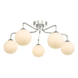 Dar Lighting FEY0550-02 Feya 5 Light Semi Flush Ceiling Light In Polished Chrome With Opal Glass