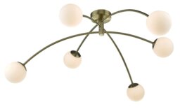 Dar PUG6475 Puglia 6 Light Semi Flush Ceiling Light In Antique Brass