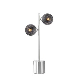Dar Wisebuys Spiral 2 Light Table Lamp In Polished Chrome With Black Confetti Glass