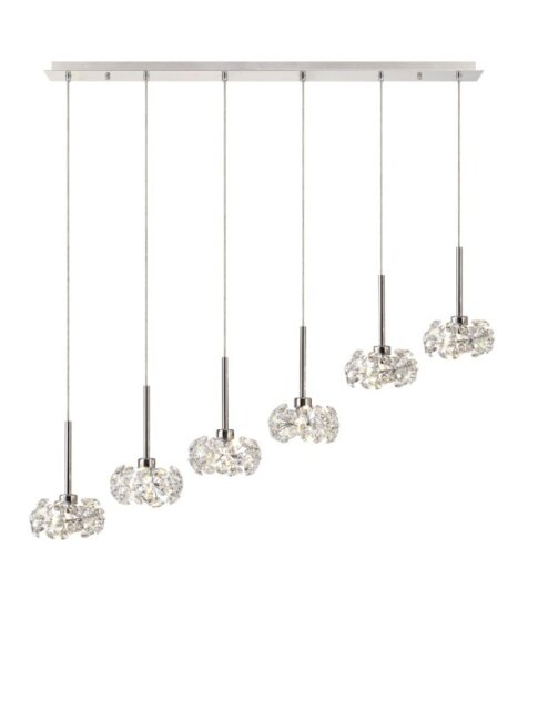 Prestige Fusion 6 Light Crystal Linear Ceiling Pendant Light In Polished Chrome Finish