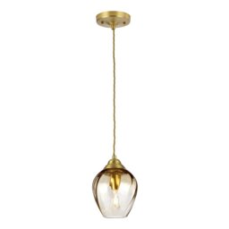 Elstead TIBER-P-AMBER Tiber 1 Light Ceiling Pendant In Brushed Brass Finish With Amber Glass