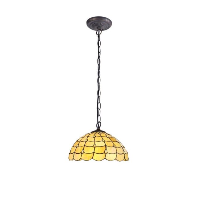 Origin 1 Light Ceiling Pendant With 400mm Beige, Clear, Black And Gold Tiffany Shade