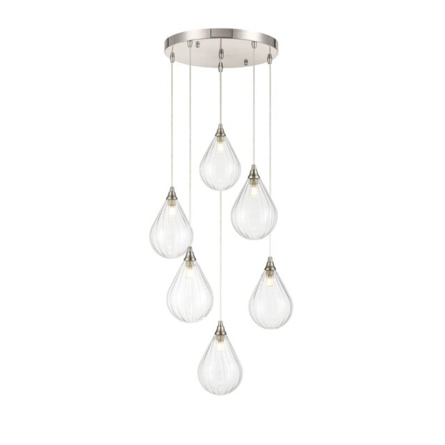 Franklite Perry 6 Light Cluster Ceiling Pendant Light With Clear Glasses FL2453-6-354