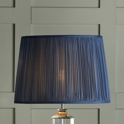 Laura Ashley Hemsley Pleated Silk Empire Drum Shade In Blue 35cm LA3756307-Q