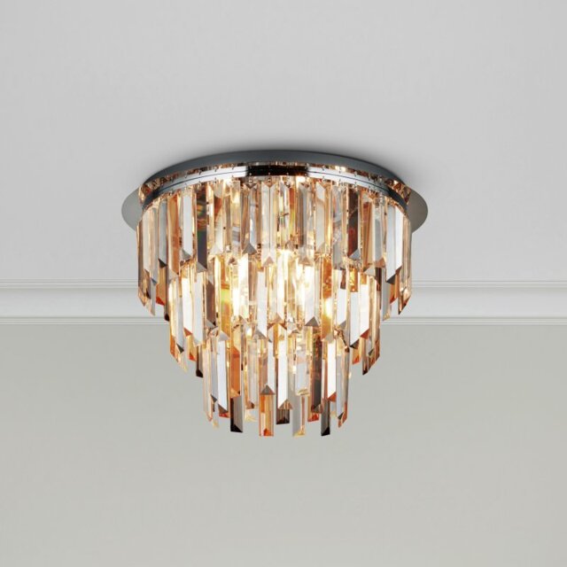 Searchlight 1225-5 Clarissa 5 Light Semi Flush Ceiling Light In Chrome With Coloured Glass