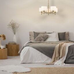 Franklite Barolo 5 Light Ceiling Light In Aged Brass With Off White Shades FL2471-5