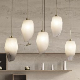 Searchlight Rocky 5 Light Bar Ceiling Pendant Light In Satin Brass Finish With Glass Shades 23145-5SB