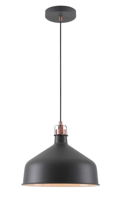 Ryde 1 Light Medium Ceiling Pendant In Sand Black, Copper And White - Dia: 300mm