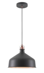 Ryde 1 Light Medium Ceiling Pendant In Sand Black, Copper And White - Dia: 300mm