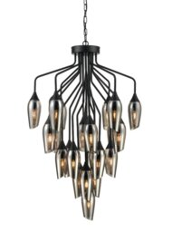 Franklite FL2420-22/345 Taper 22 Light Ceiling Pendant Light In Matt Black With Smoked Glass