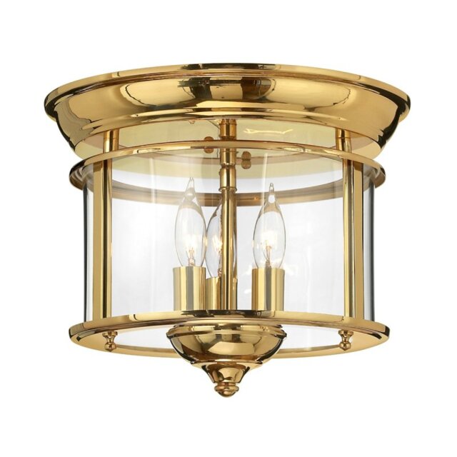 HK-GENTRY-F-PB Gentry 3 Light Round Glass Flush Ceiling Lantern Light