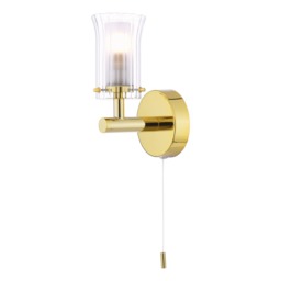 Dar Lighting Elba Bathroom Wall Light In Polished Gold With Glass Shade IP44