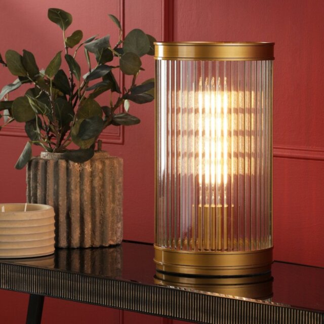 Dar Lighting Bianka Table Lamp In Bronze With Ribbed Glass