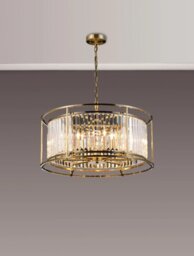 Crown 65 cm Convertible Pendant Or Semi Flush Light In Antique Brass Finish with Crystal Glass