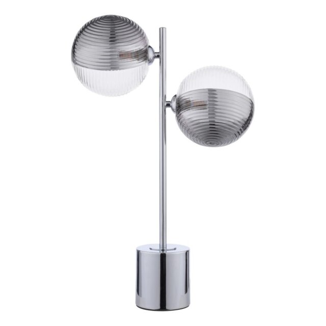 Dar Lighting Spiral 2 Light Table Lamp In Chrome With Smoked And Clear Ribbed Glass