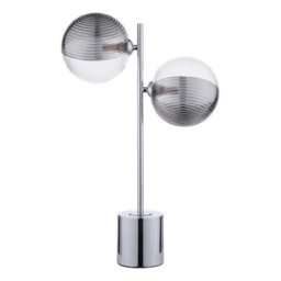 Dar Lighting Spiral 2 Light Table Lamp In Chrome With Smoked And Clear Ribbed Glass