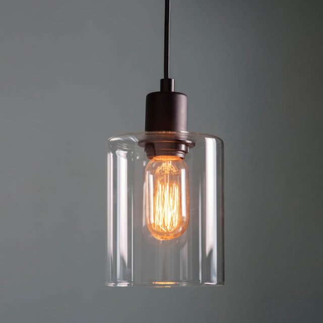 Endon 95457 Toledo Ceiling Pendant Light In Matt Black Finish With Clear Glass