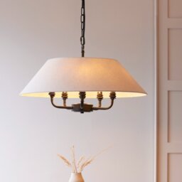 Endon 112955 Lille 5 Light Ceiling Pendant Light In Matt Black Finish With Natural Linen Shade