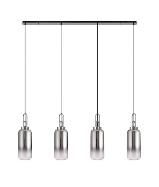 Glenn 4 Light Linear Ceiling Pendant Light In Polished Nickel With Smoked And Clear Glass 
